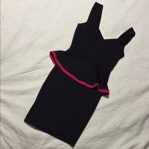 Elegant Peplum Dress with Pink Trim